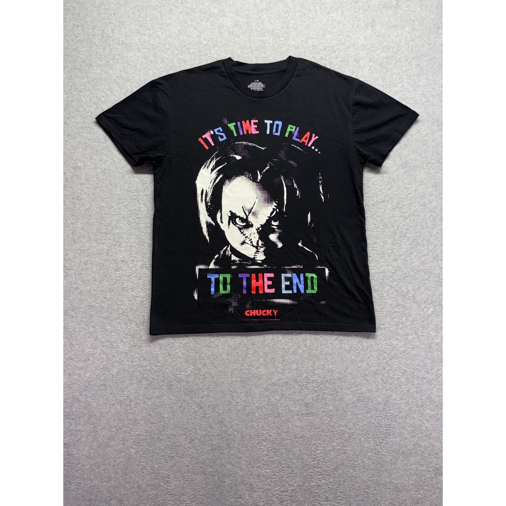 Mad Engine Chucky Horror Movie Graphic Tee Black Mens Large It's Time To Play